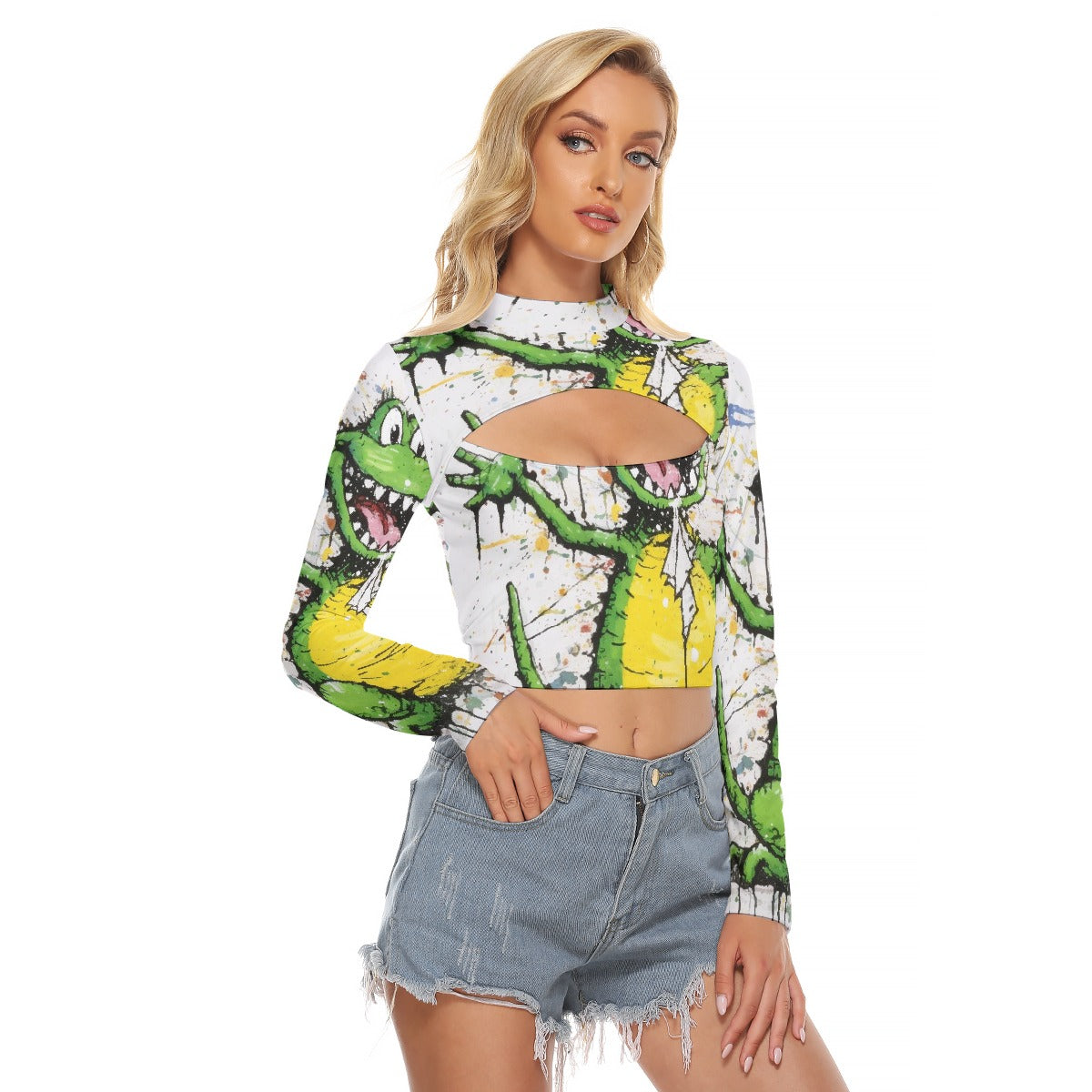 All-Over Print Women's Hollow Chest Keyhole Tight Crop Top