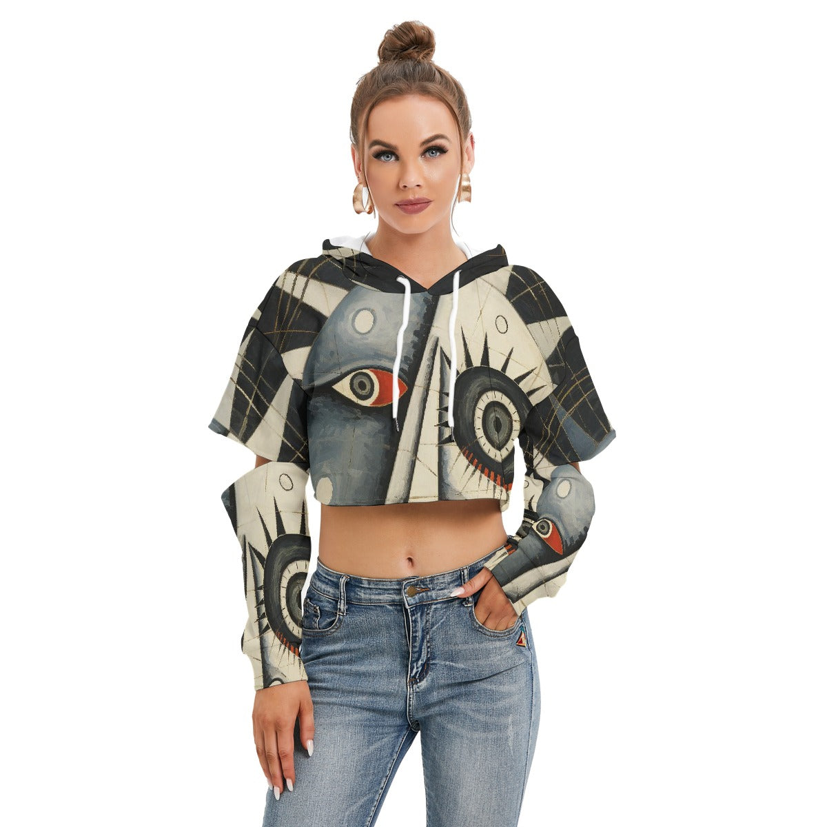 All-Over Print Women's Heavy Fleece Hoodie With Hollow Out Sleeve