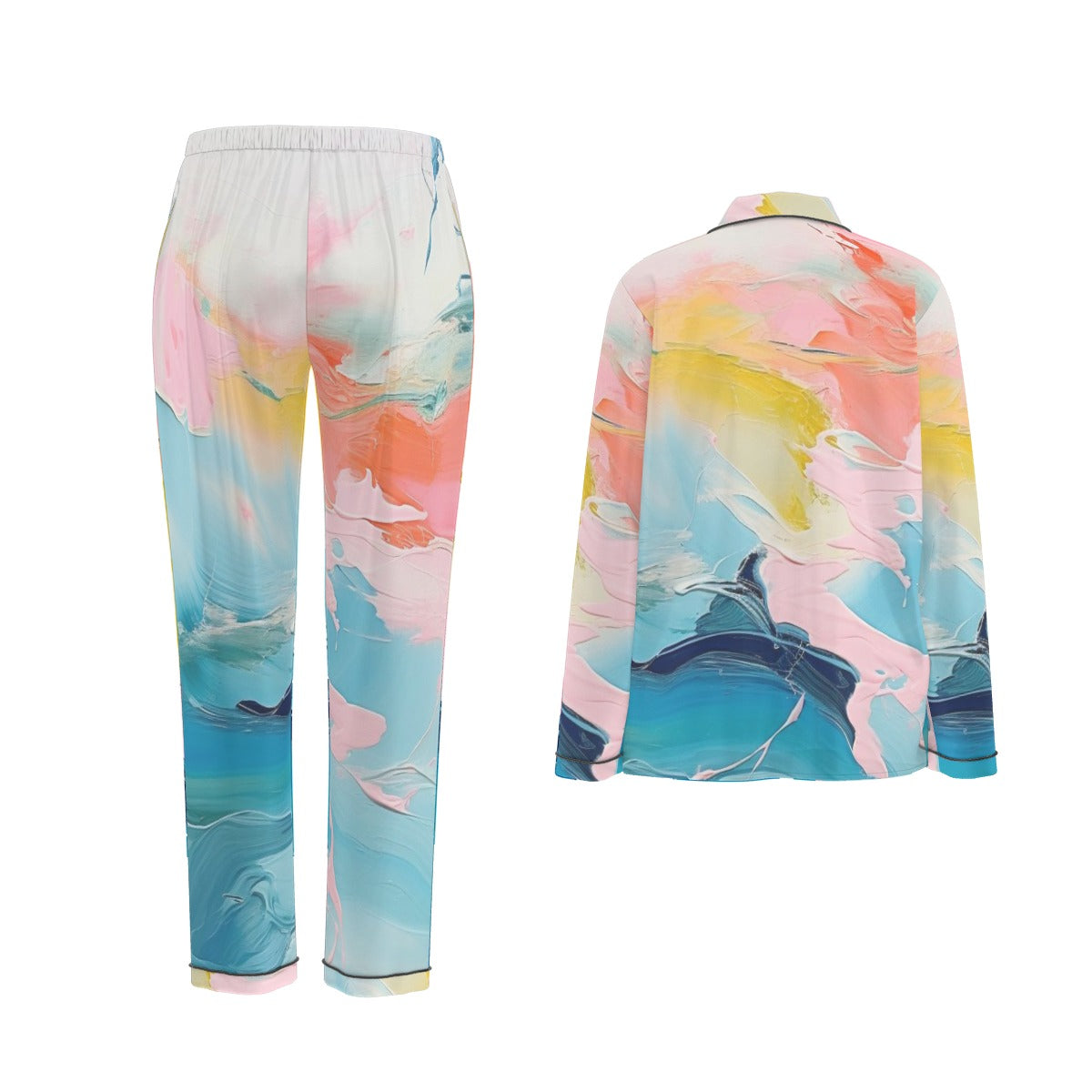 All-Over Print Women's Long Sleeve Pajama Set With Black Contrast Piping