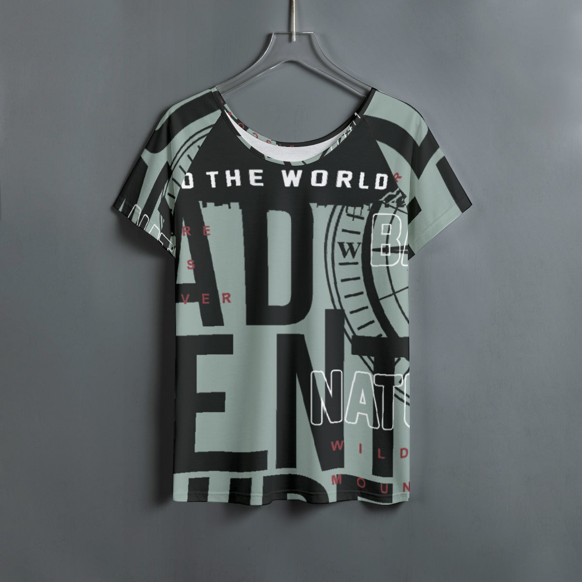All-Over Print Women's Round Neck T-shirt With Raglan Sleeve