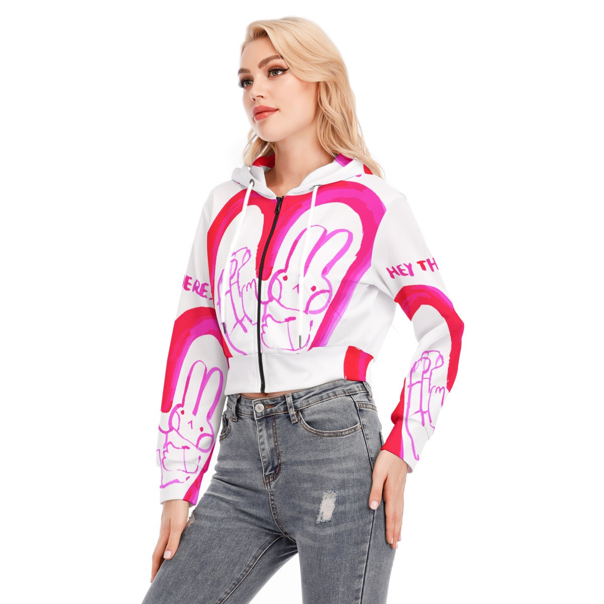 All-Over Print Women's Crop Top Hoodie With Zipper Closure