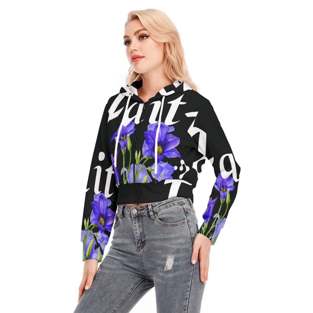 All-Over Print Women's Crop Top Hoodie With Zipper Closure