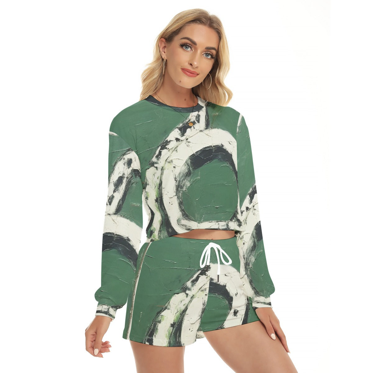 All-Over Print Women's Short Sweatshirt And Pants Suit