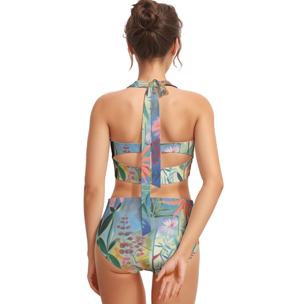All-Over Print Women's Swimsuit Set With Halter