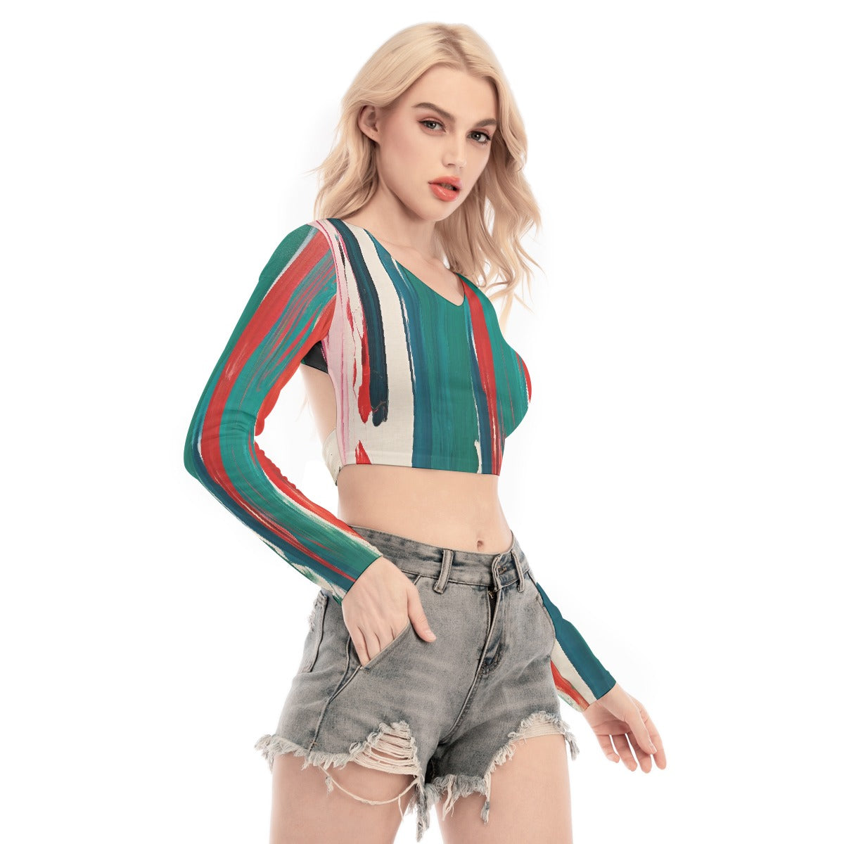 All-Over Print Women's Back Hollow T-shirt With Strap