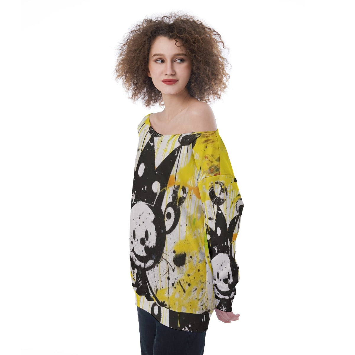 All-Over Print Oversized Women's Off-Shoulder Sweatshirt
