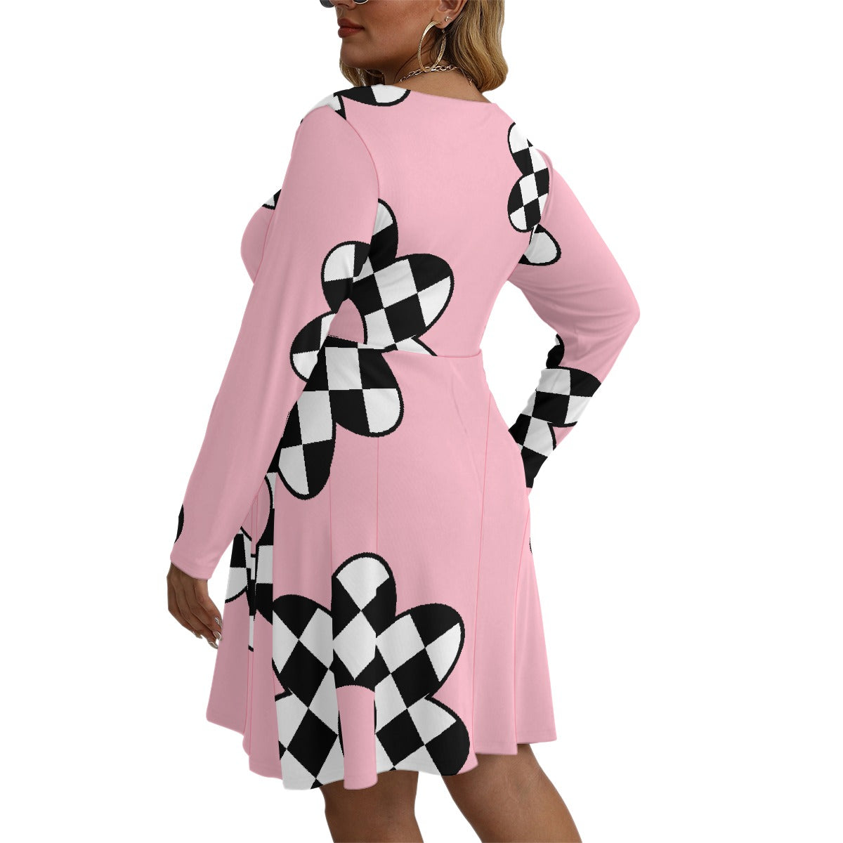 All-Over Print Women's V-neck Long Sleeve Dress(Plus Size)
