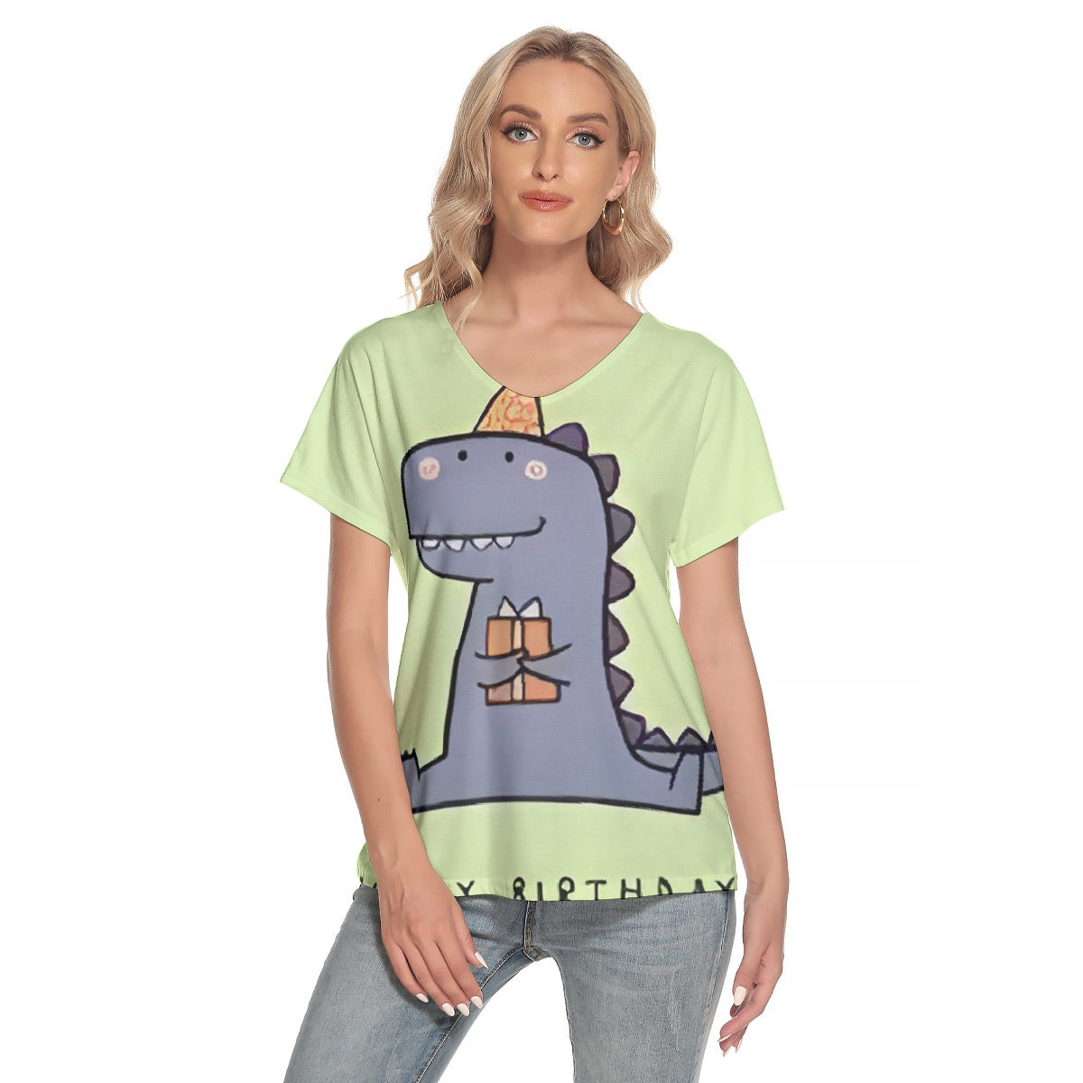 All-Over Print Women's Loose V-neck Short Sleeve T-shirt