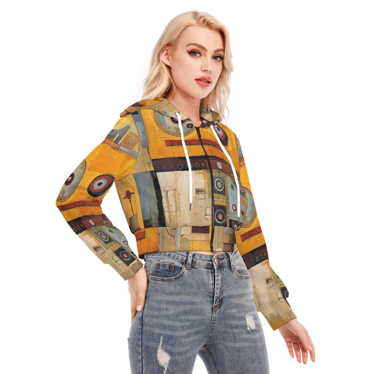 All-Over Print Women's Crop Top Hoodie With Zipper Closure