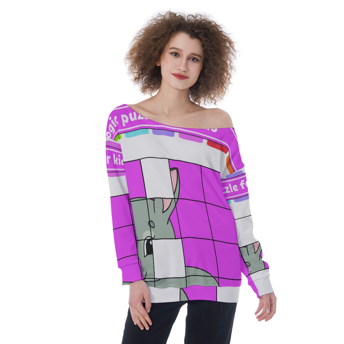 All-Over Print Oversized Women's Off-Shoulder Sweatshirt