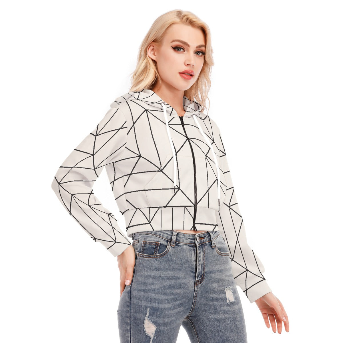 All-Over Print Women's Crop Top Hoodie With Zipper Closure