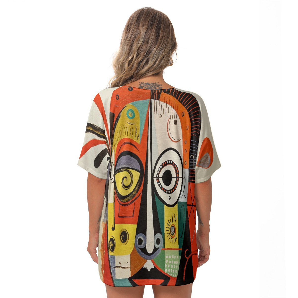 All-Over Print Women's Bat Sleeves V-Neck Blouse