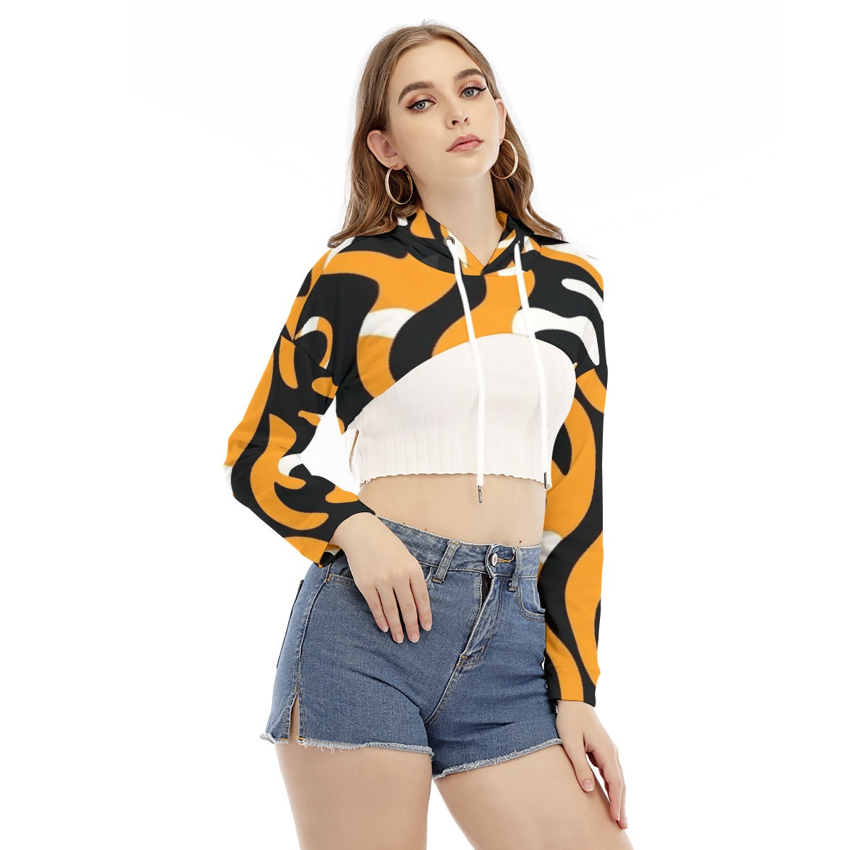All-Over Print Women's Smock Short Hoodie With Long Sleeve