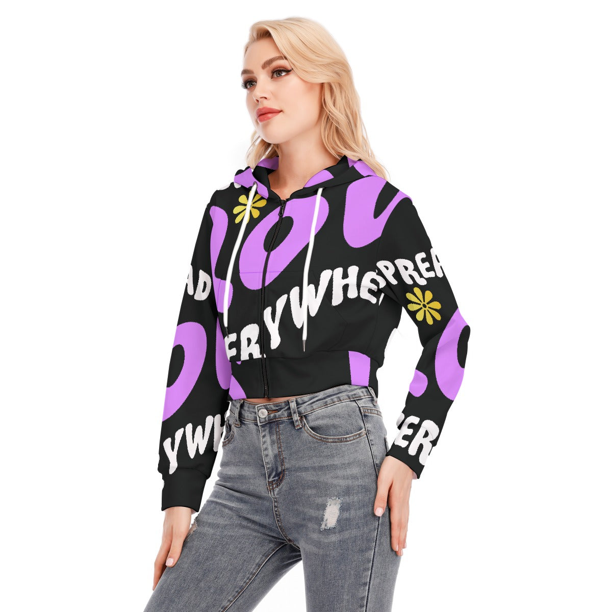 All-Over Print Women's Crop Top Hoodie With Zipper Closure