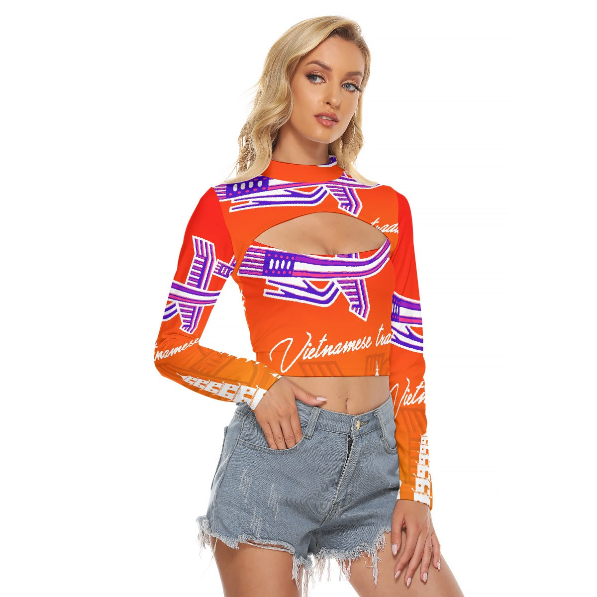 All-Over Print Women's Hollow Chest Keyhole Tight Crop Top