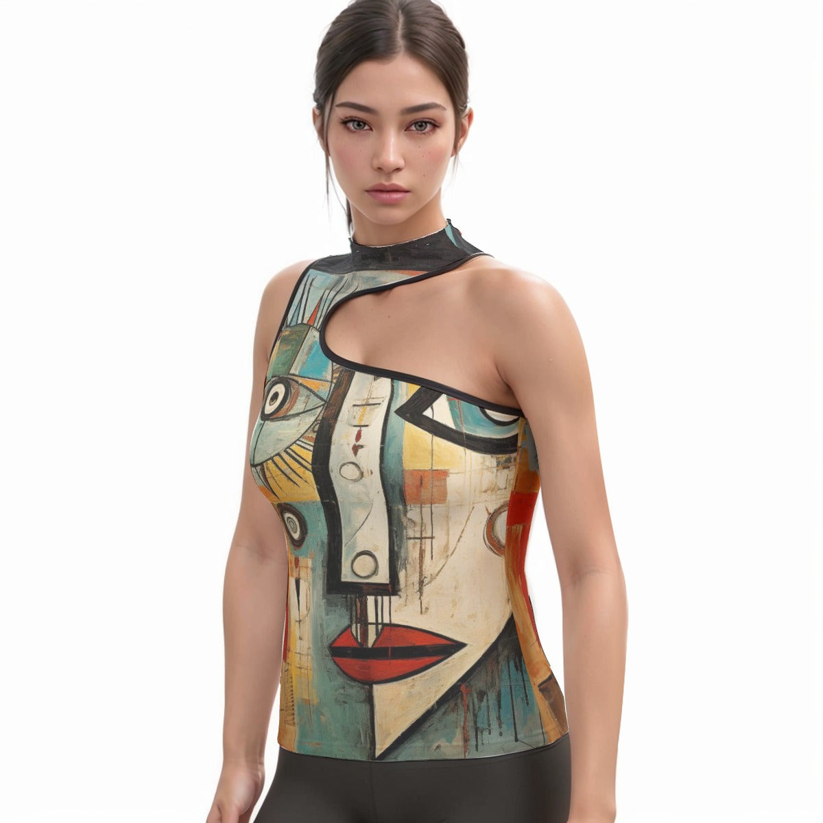 All-Over Print Women's Halter Sleeveless Asymmetrical Tank Top