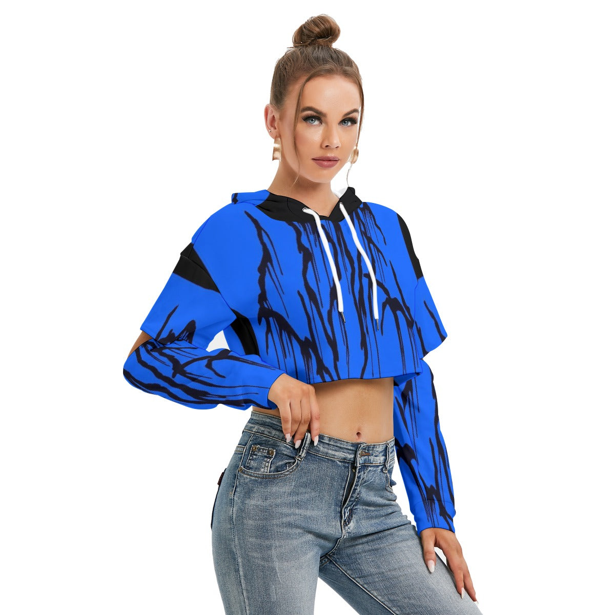 All-Over Print Women's Heavy Fleece Hoodie With Hollow Out Sleeve