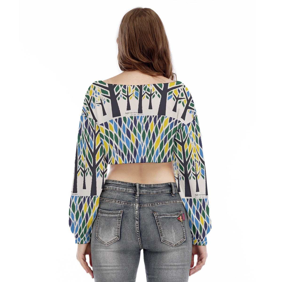 All-Over Print Women's V-neck Long Sleeve Cropped Sweatshirt