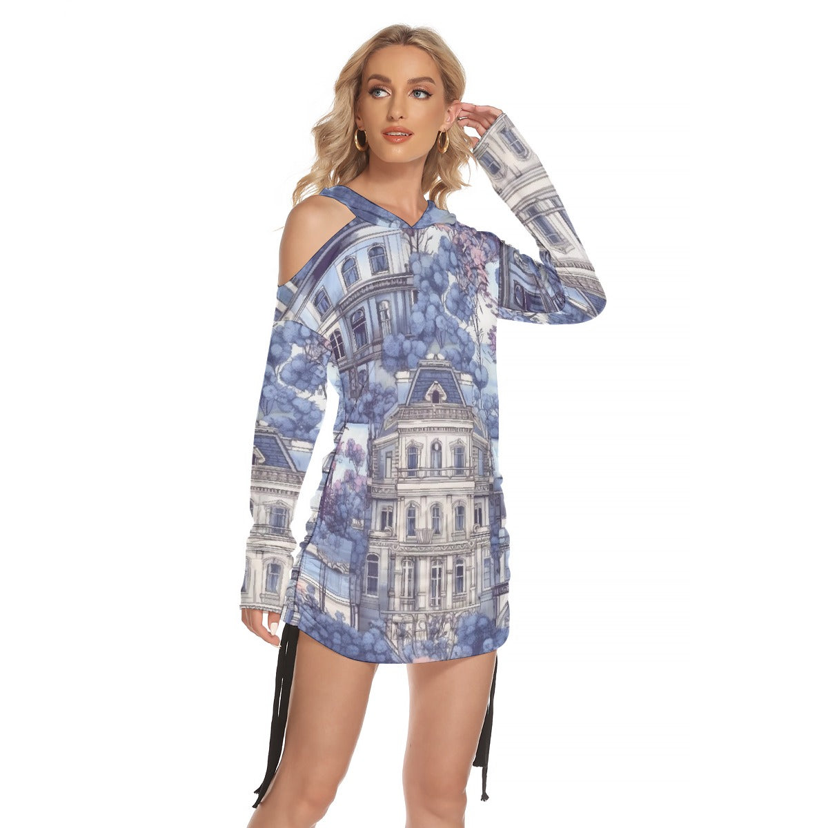 All-Over Print Women's One-shoulder Dress With Waist Shirring