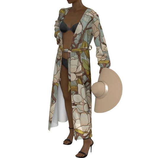 All-Over Print Women's Lace-up Chiffon Robe