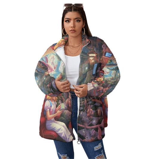All-Over Print Unisex Borg Fleece Stand-up Collar Coat With Zipper Closure(Plus Size)