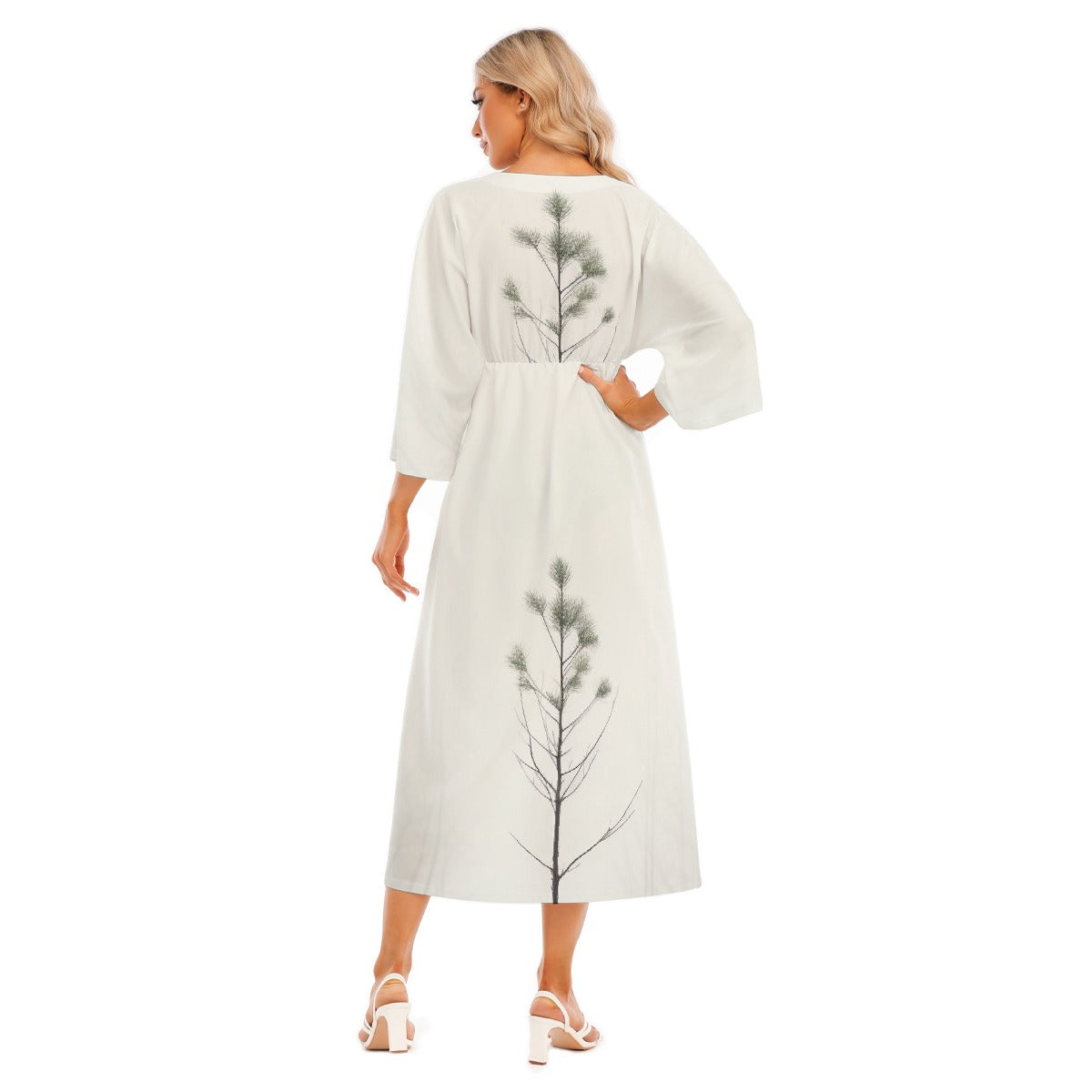 All-Over Print Women's Mid-Sleeve Long Dress