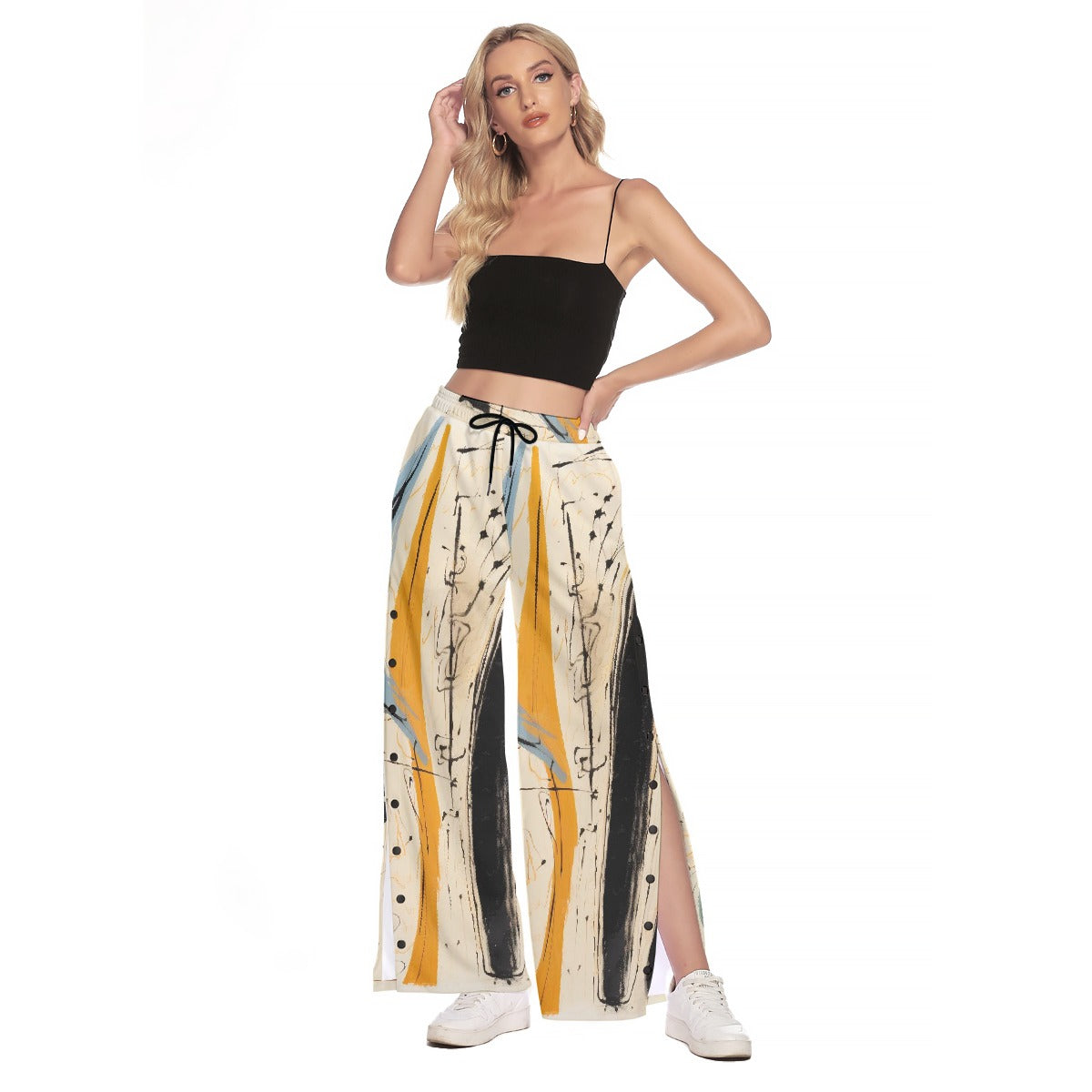 All-Over Print Women's Side Slit Snap Button Trousers