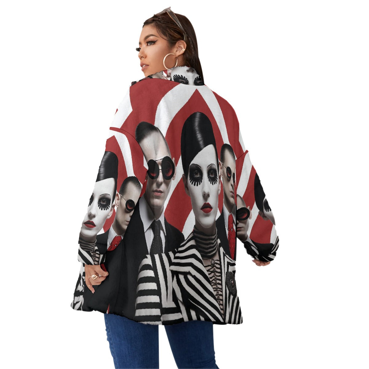 All-Over Print Unisex Borg Fleece Stand-up Collar Coat With Zipper Closure(Plus Size)
