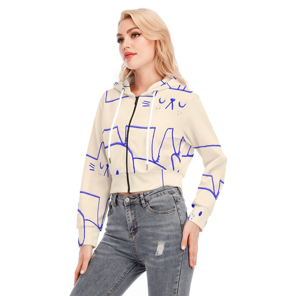 All-Over Print Women's Crop Top Hoodie With Zipper Closure