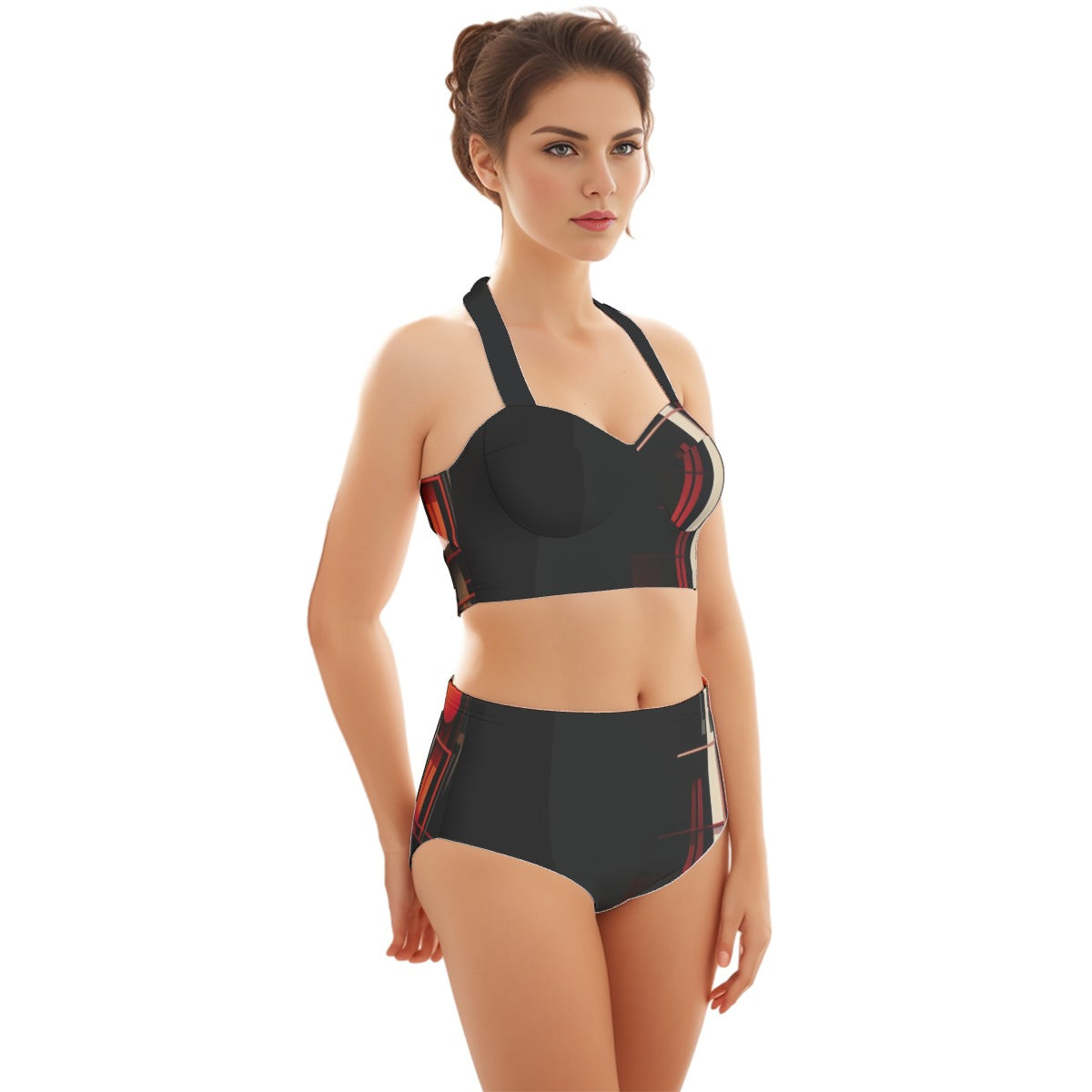 All-Over Print Women's Swimsuit Set With Halter