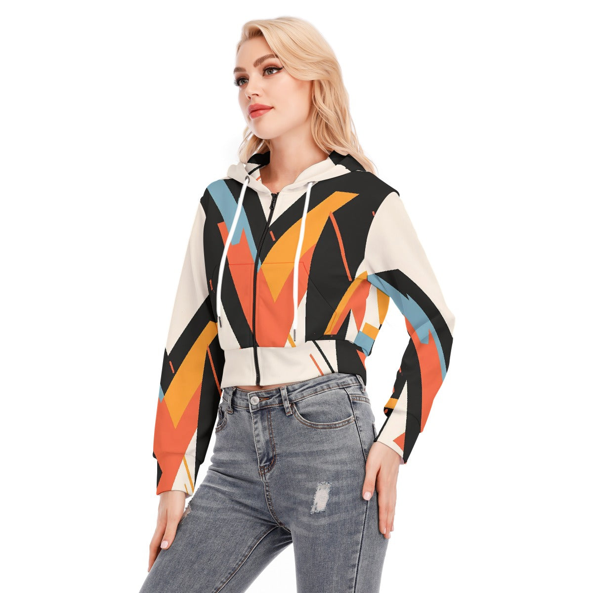 All-Over Print Women's Crop Top Hoodie With Zipper Closure