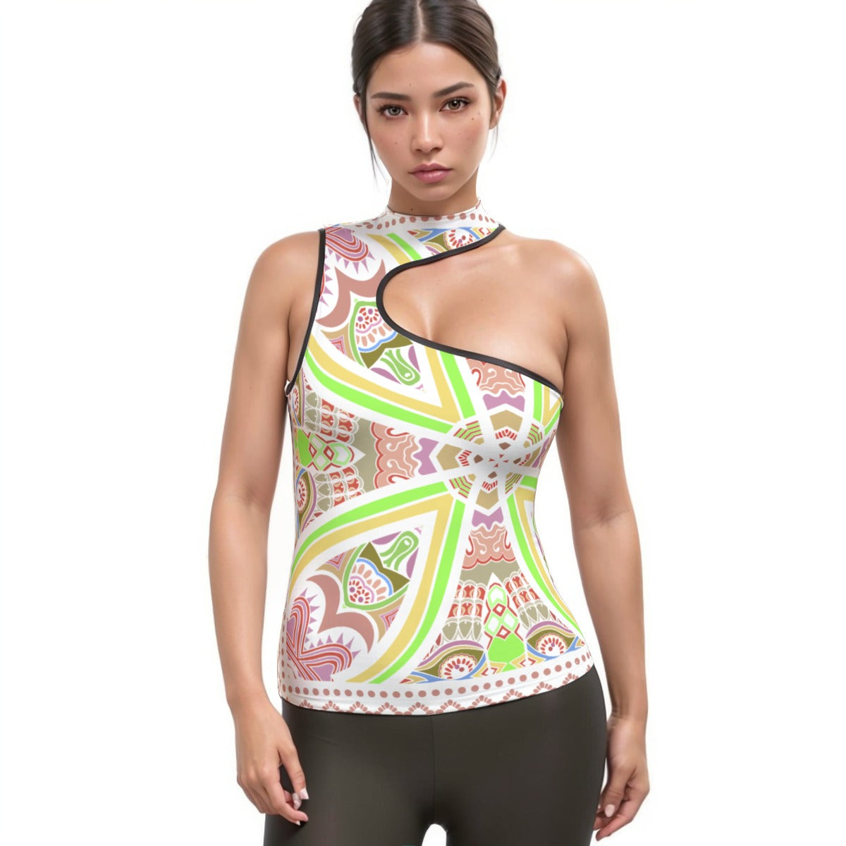 All-Over Print Women's Halter Sleeveless Asymmetrical Tank Top