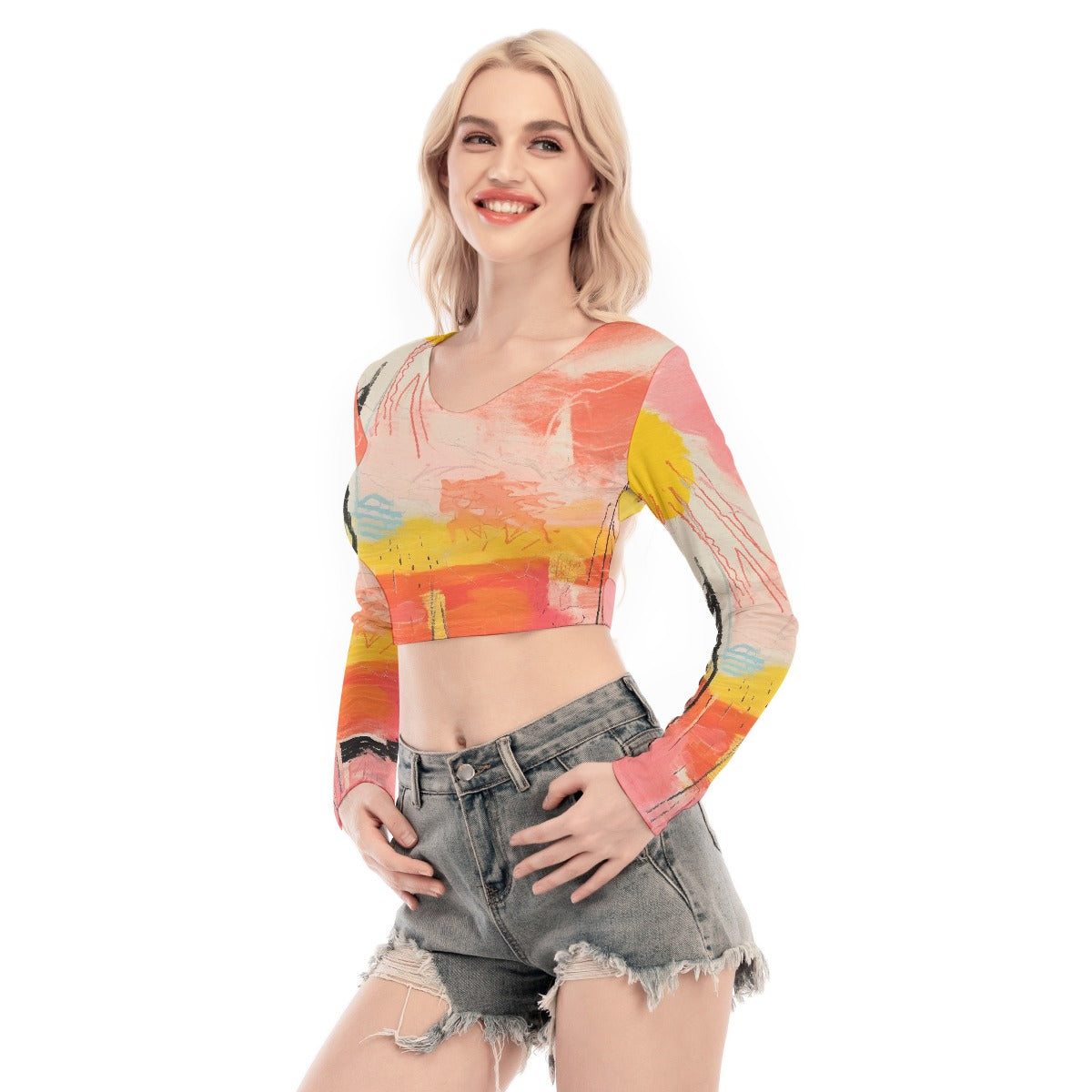 All-Over Print Women's Back Hollow T-shirt With Strap