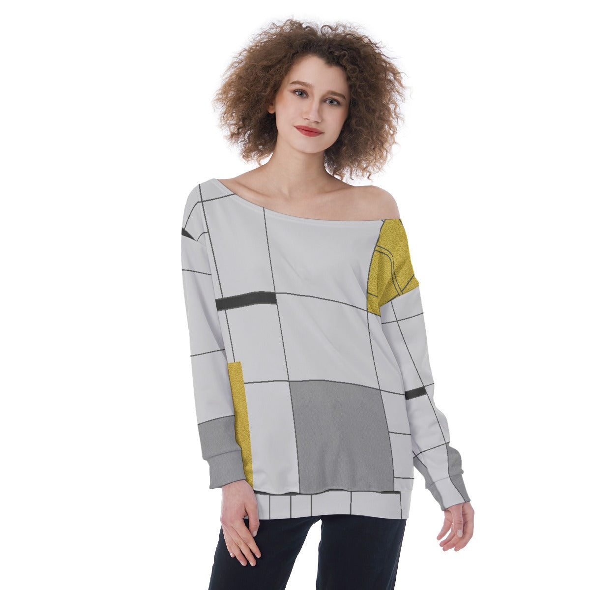 All-Over Print Oversized Women's Off-Shoulder Sweatshirt