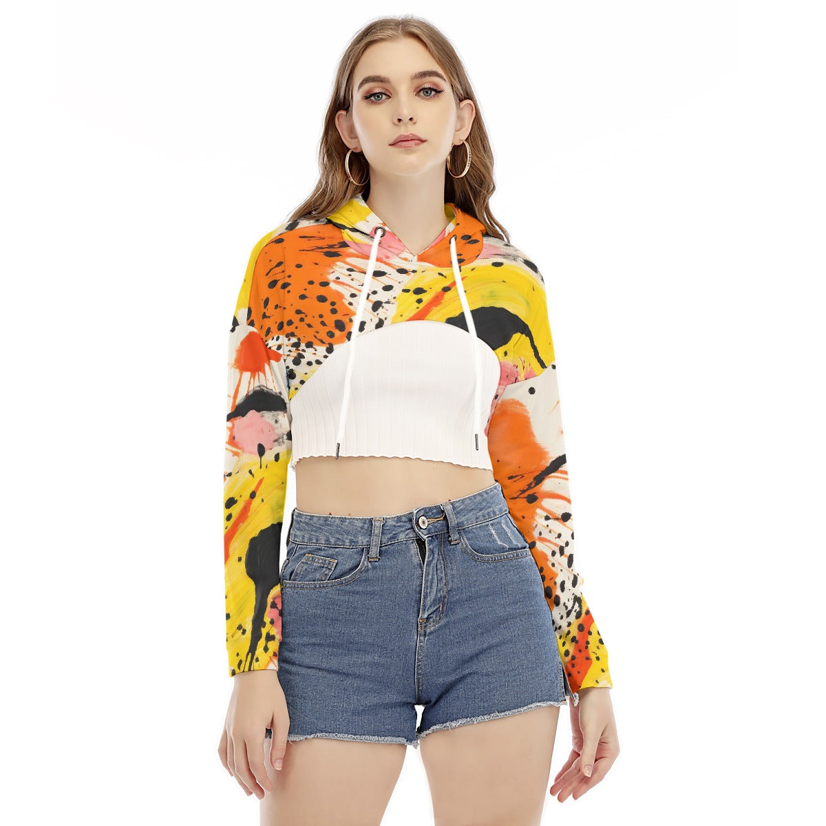 All-Over Print Women's Smock Short Hoodie With Long Sleeve