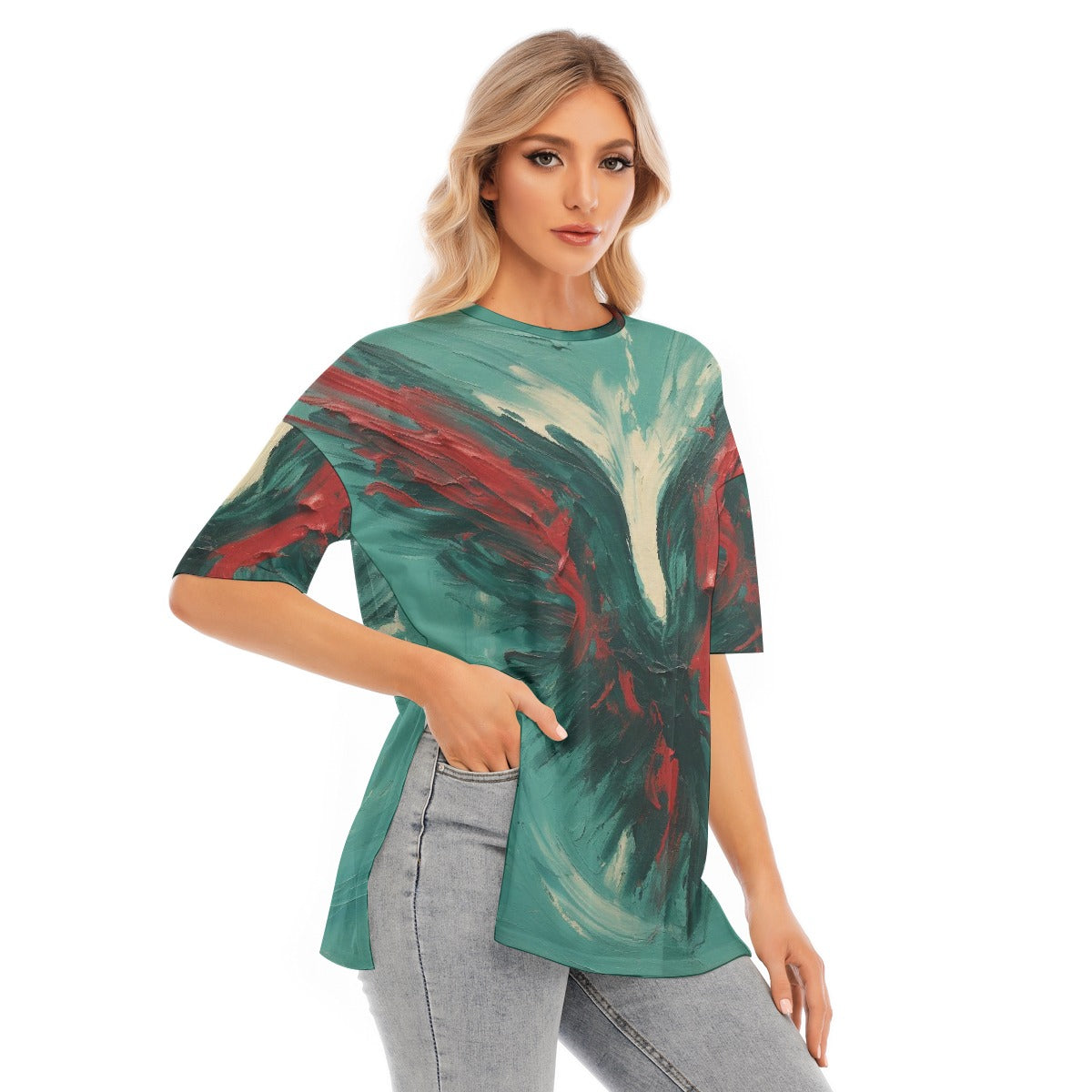 All-Over Print Women's Short Sleeves T-shirt With Hem Split