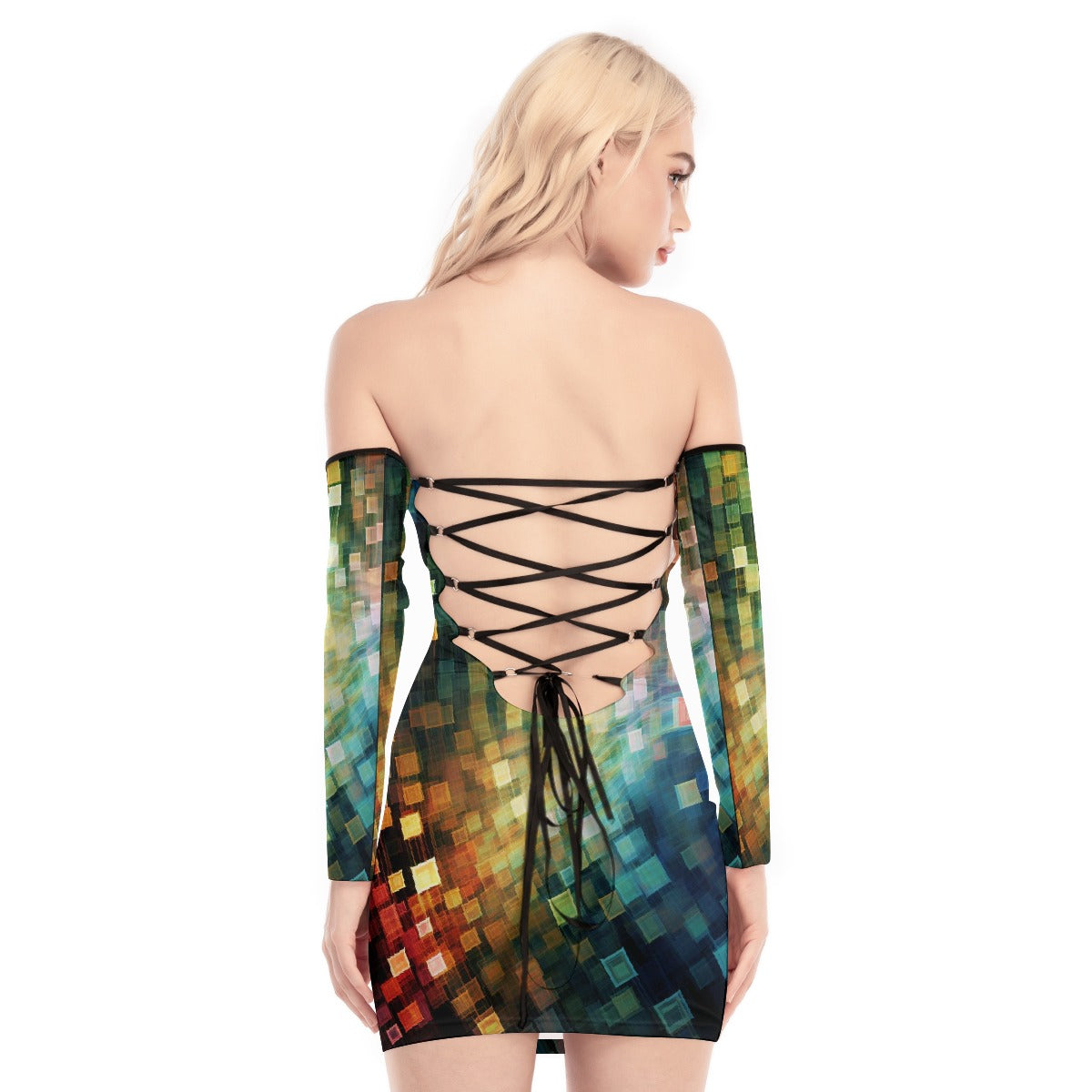 All-Over Print Women's Off-shoulder Back Lace-up Dress