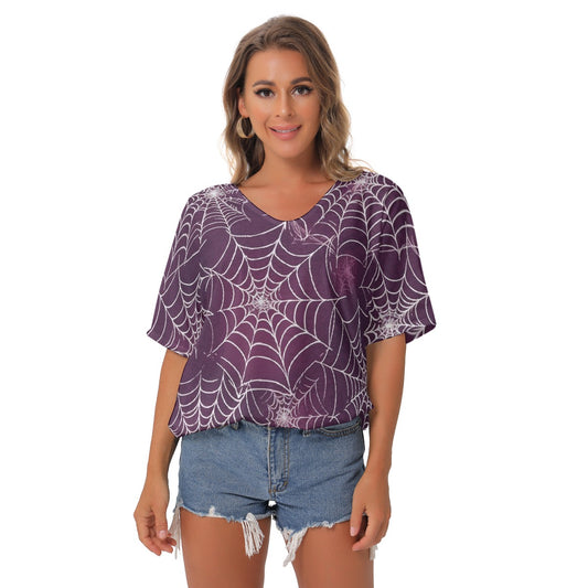 All-Over Print Women's Bat Sleeves V-Neck Blouse