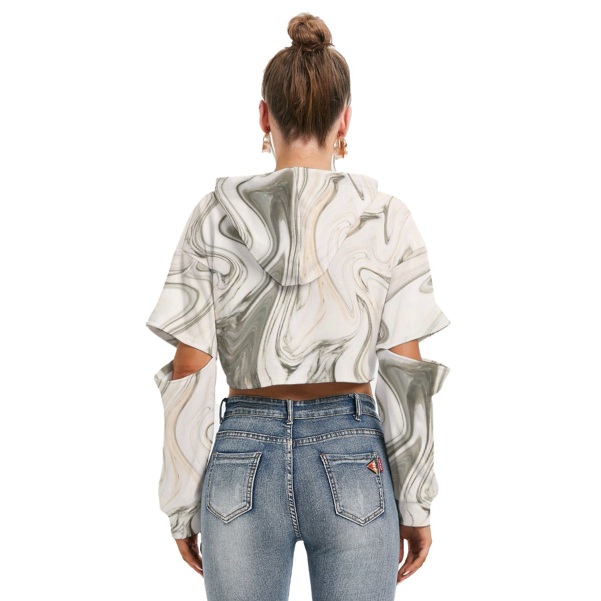 All-Over Print Women's Heavy Fleece Hoodie With Hollow Out Sleeve