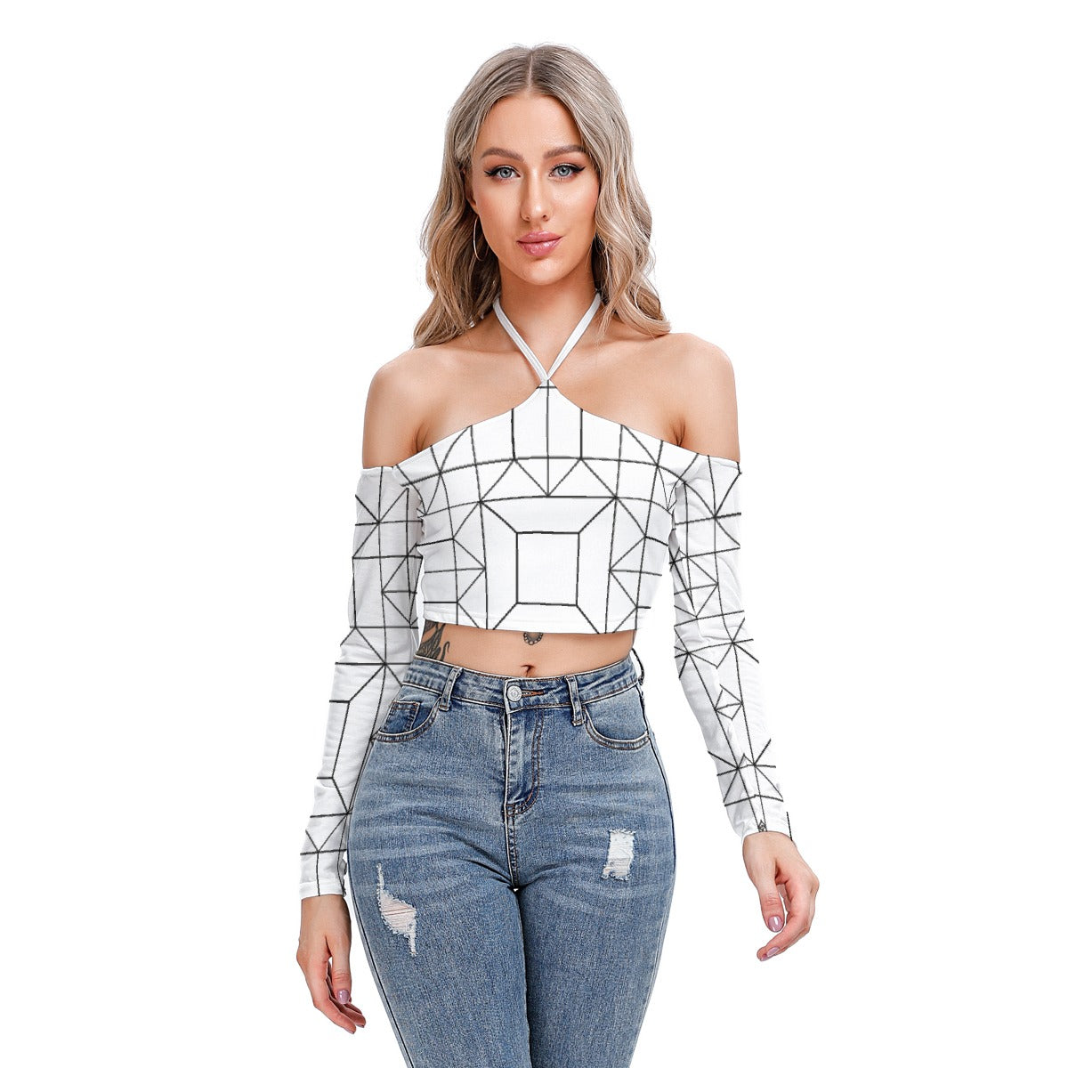 All-Over Print Women's Halter Lace-up Top
