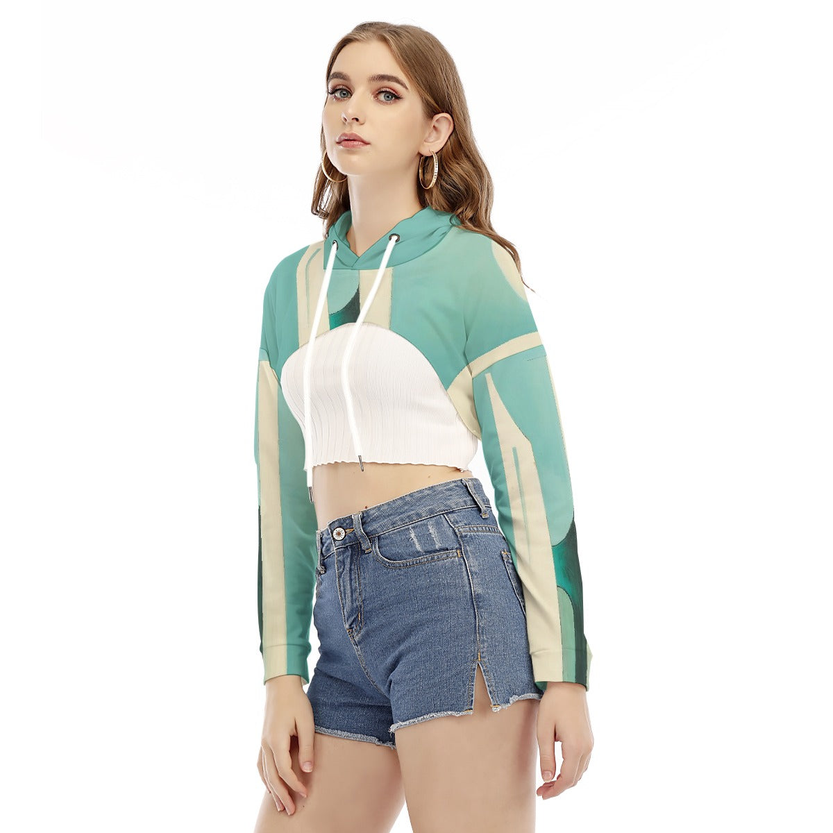 All-Over Print Women's Smock Short Hoodie With Long Sleeve