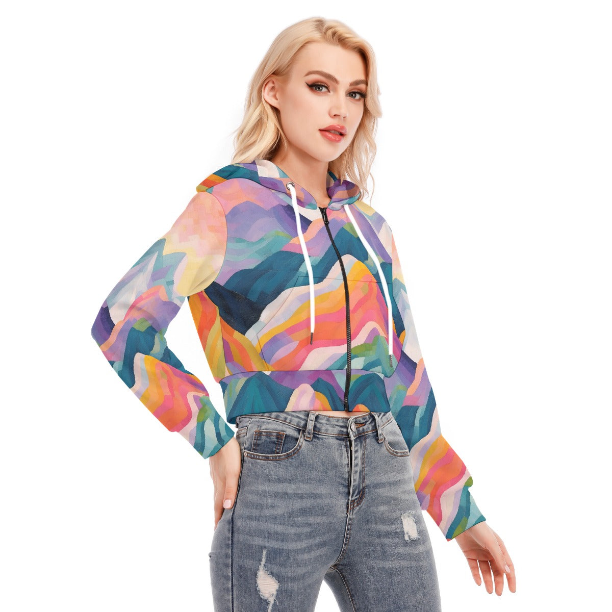 All-Over Print Women's Crop Top Hoodie With Zipper Closure