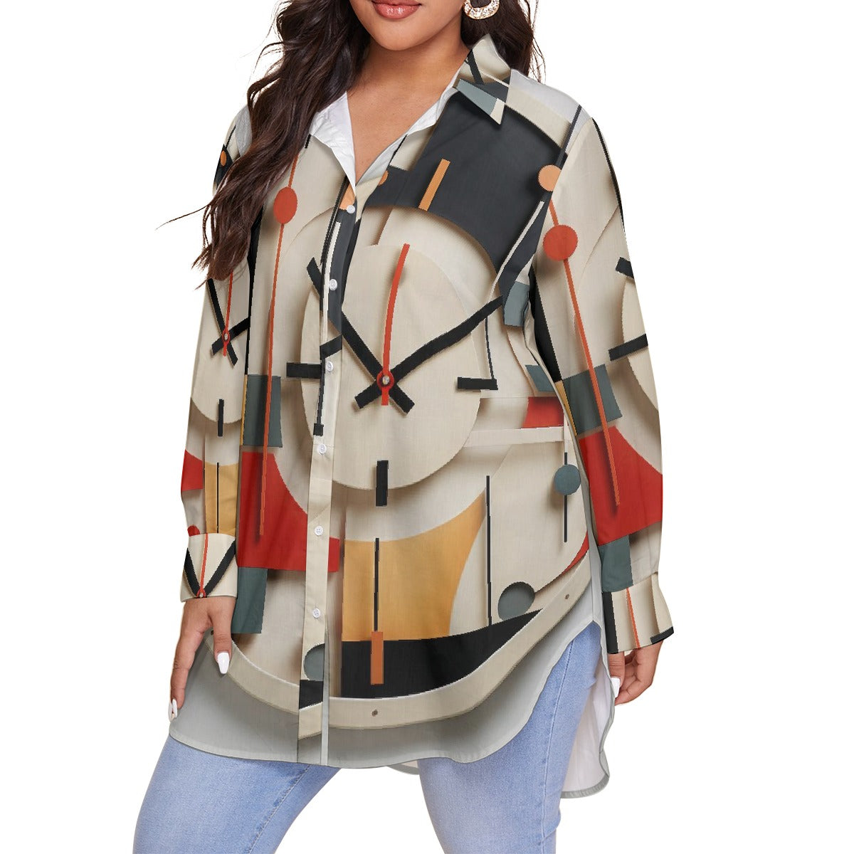 All-Over Print Women's Shirt With Long Sleeve(Plus Size)