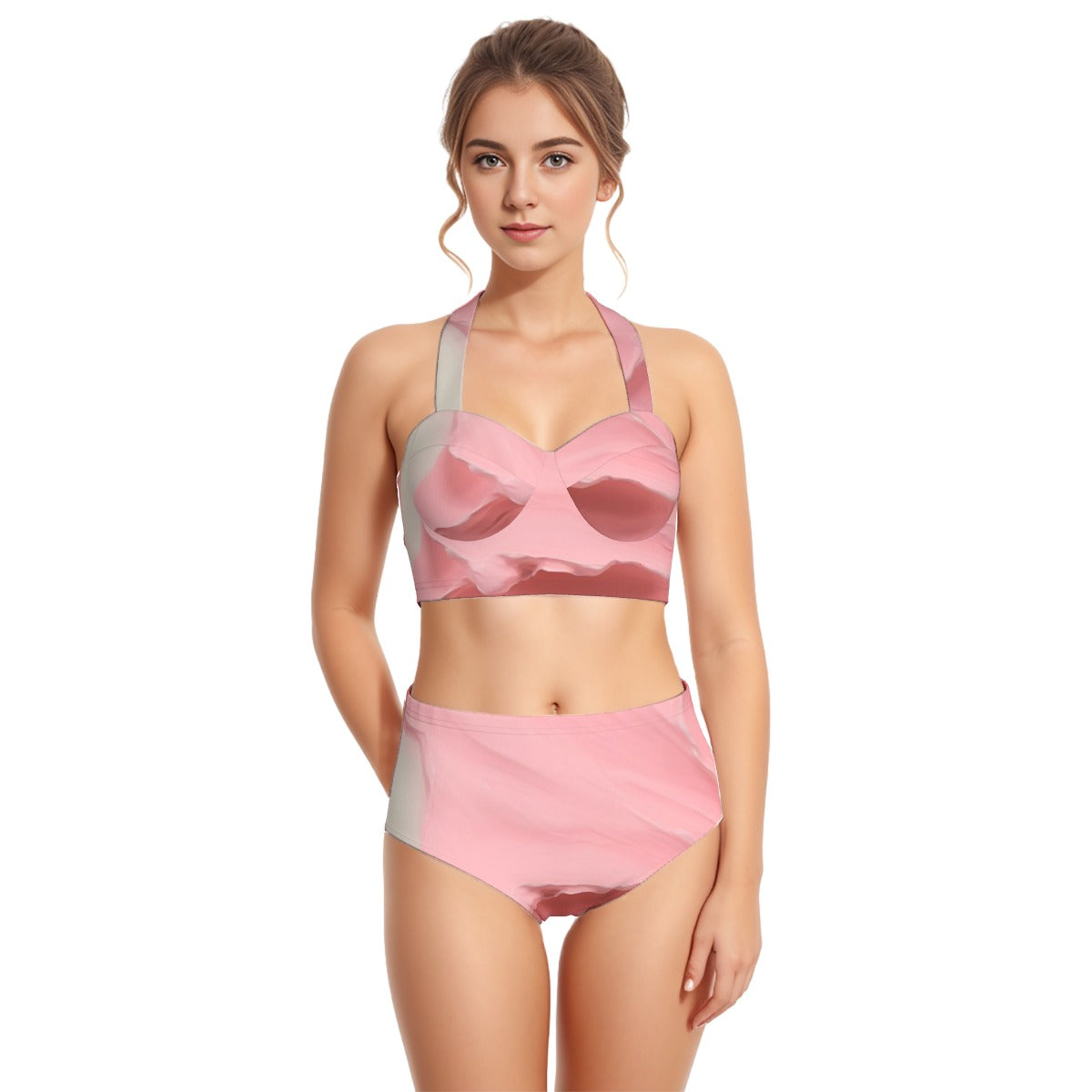 All-Over Print Women's Swimsuit Set With Halter