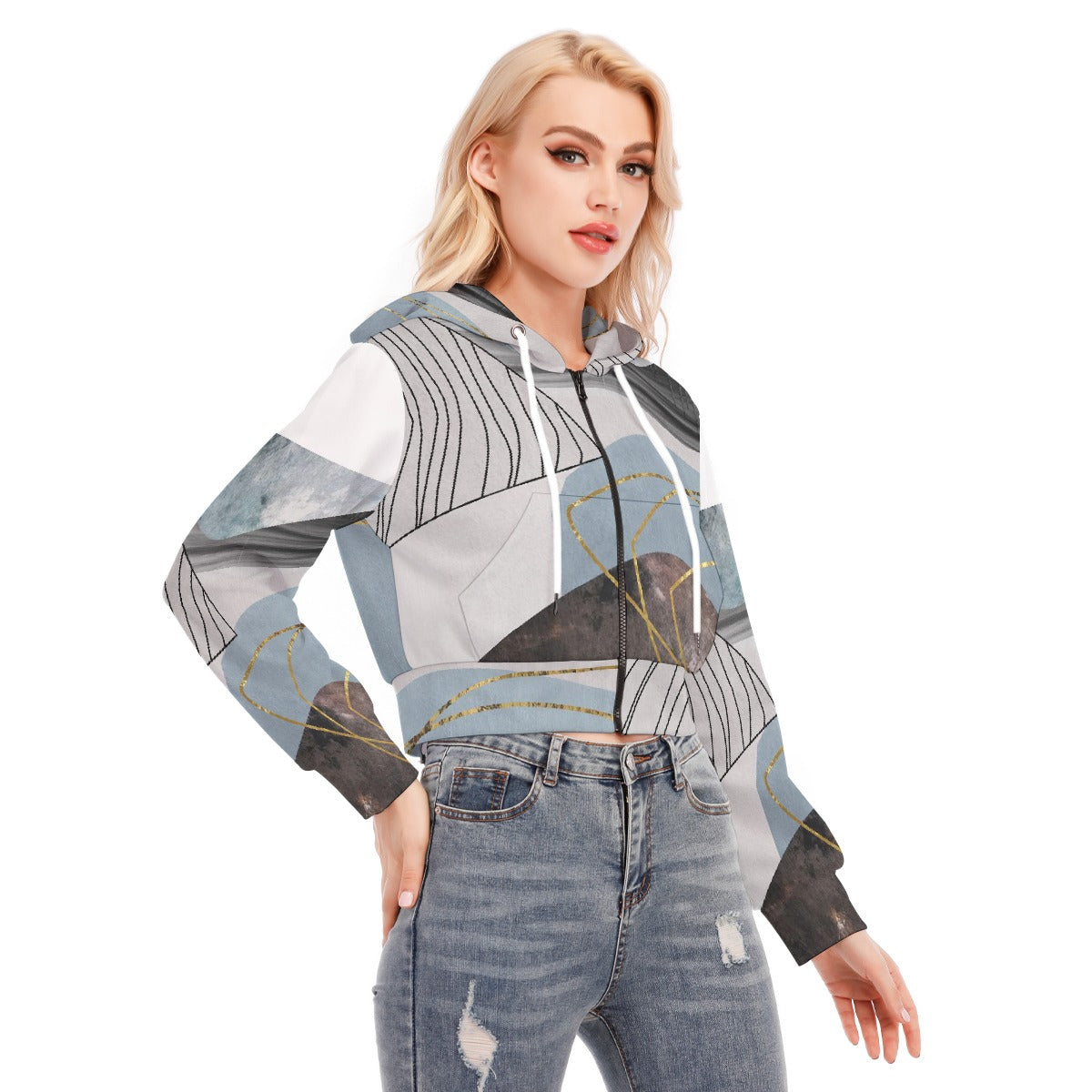 All-Over Print Women's Crop Top Hoodie With Zipper Closure