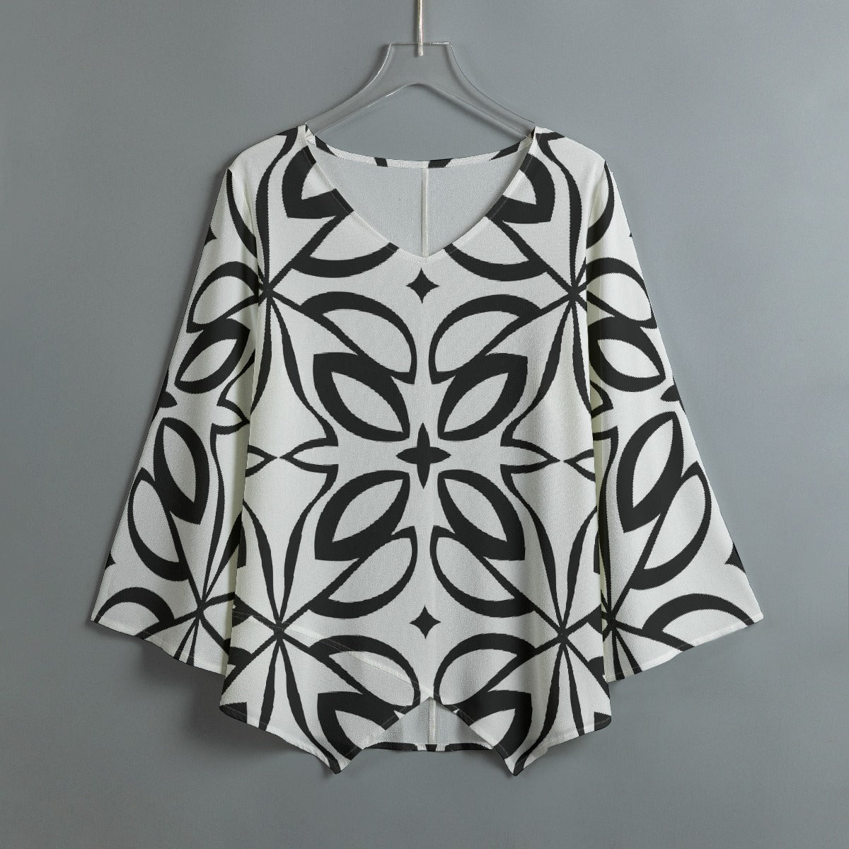 All-Over Print Women's V-neck T-shirt With Irregular Hem