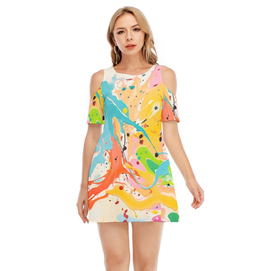 All-Over Print Women's Cold Shoulder Dress | 190GSM Cotton