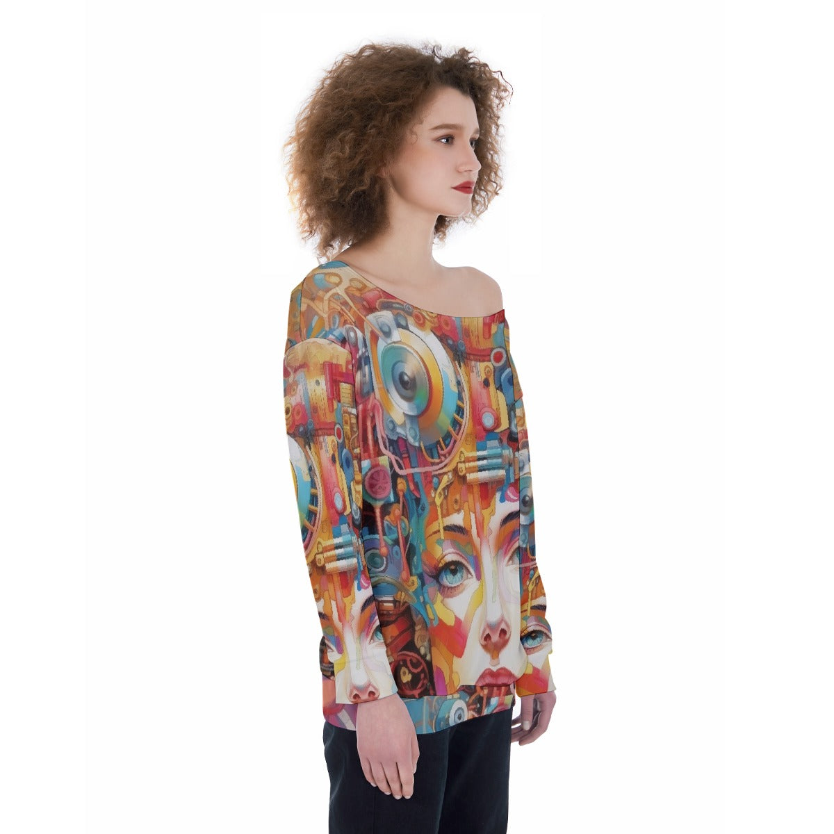 All-Over Print Oversized Women's Off-Shoulder Sweatshirt