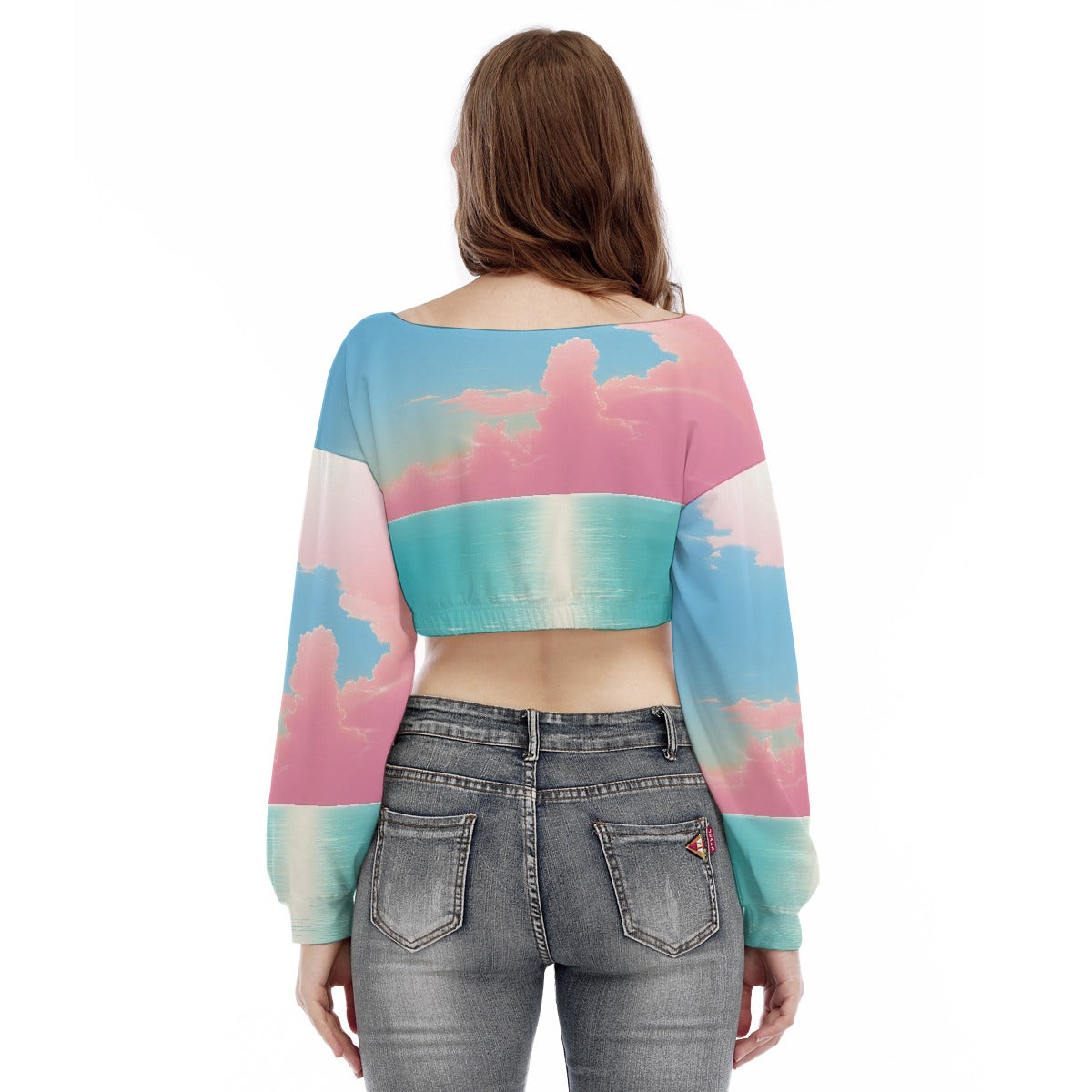 All-Over Print Women's V-neck Long Sleeve Cropped Sweatshirt