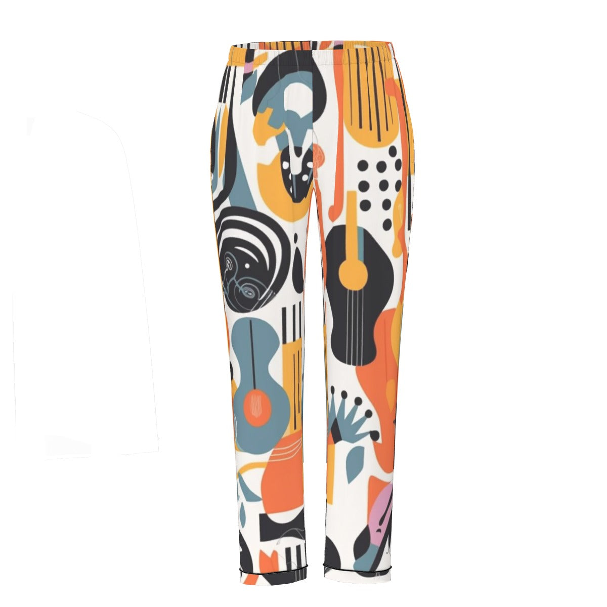 All-Over Print Women's Long Sleeve Pajama Set With Black Contrast Piping